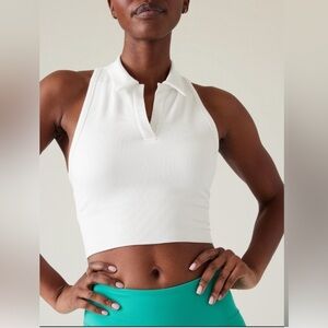 NWT Athleta Aurora Seamless White Polo Crop Tank Top Size XXS.